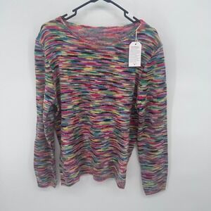 Made with Love Colorful Knit Striped Pullover Sweater Casual Comfy Womens Medium